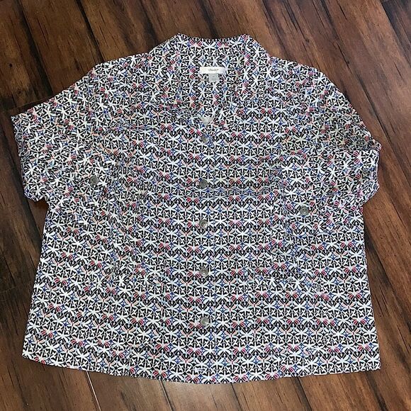 CJ Banks Size 2X 3/4 Sleeve Cotton Spandex Blend Button Down Dragonfly Jacket - Picture 2 of 4